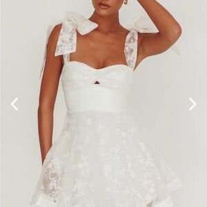 Elegant White Lace Dress with Bow Straps - Brand New